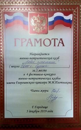 2019-2020 уч.год - Фестиваль-конкурс военно-патриотических клубов